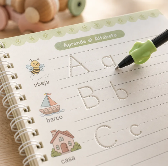 Página Aprende el Alfabeto con los surcos de las letras y las ilustraciones