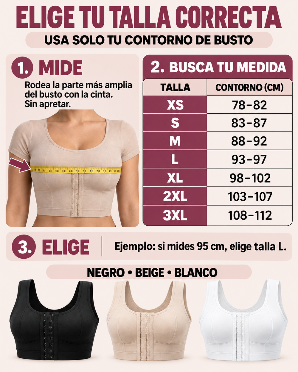 Espalda cruzada y tirantes anchos del brasier