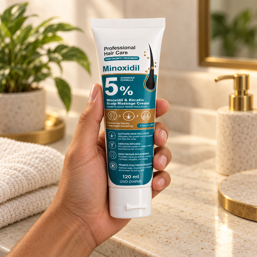 Aplicando la crema directamente sobre la raya del cabello